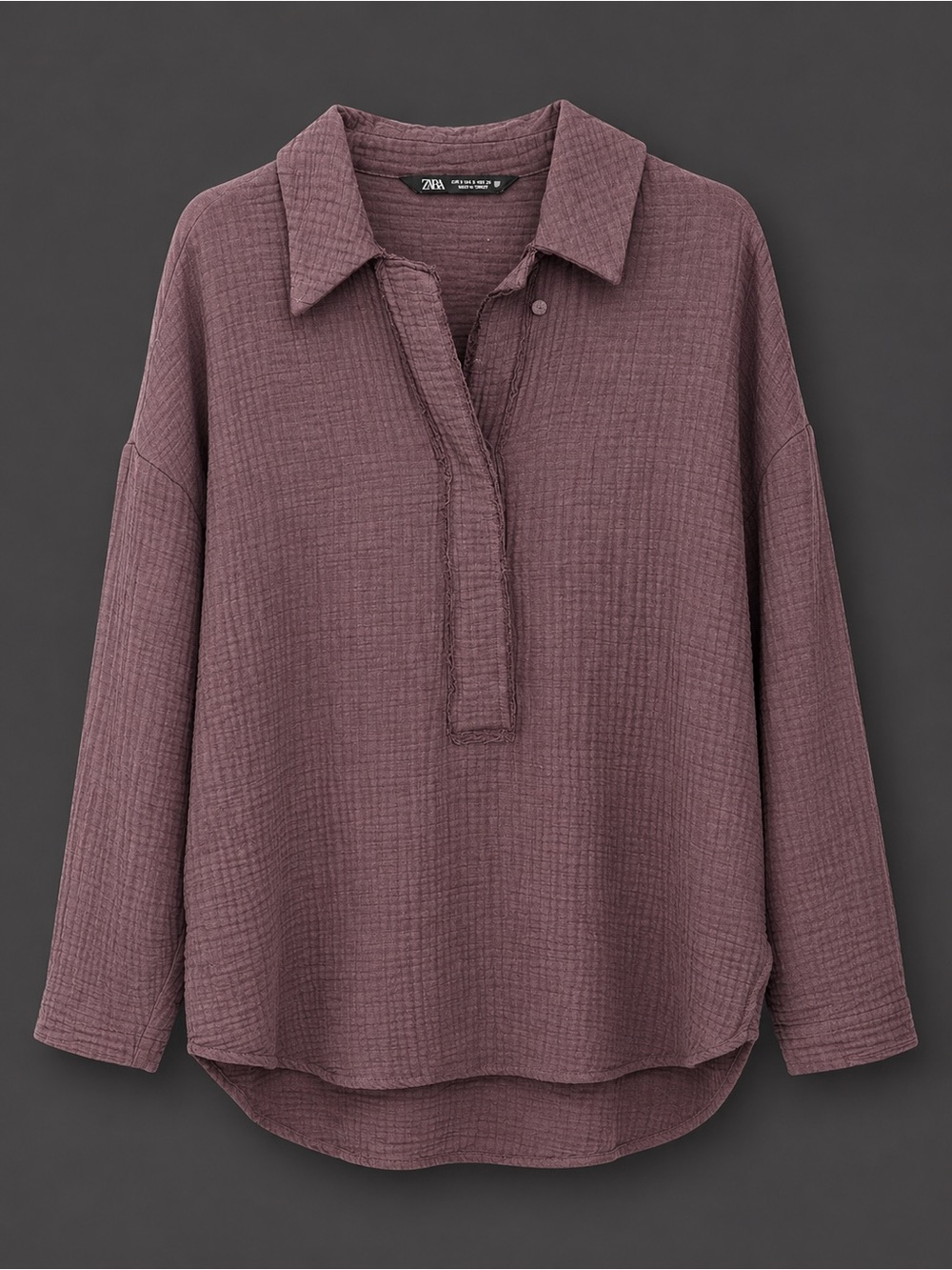 Zara Chocolate Brown Textured Collared Tunic